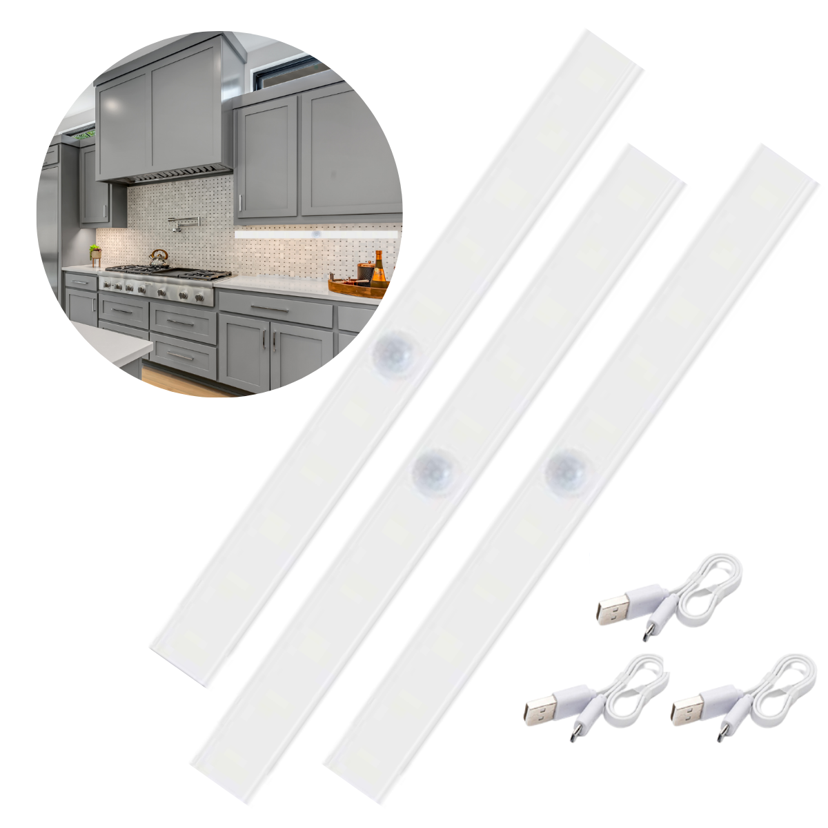 3 Luminárias Lâmpada Led 5w Barra 50cm Usb Sensor de Presença Movimento Brilho Ajustável para Closet - 1