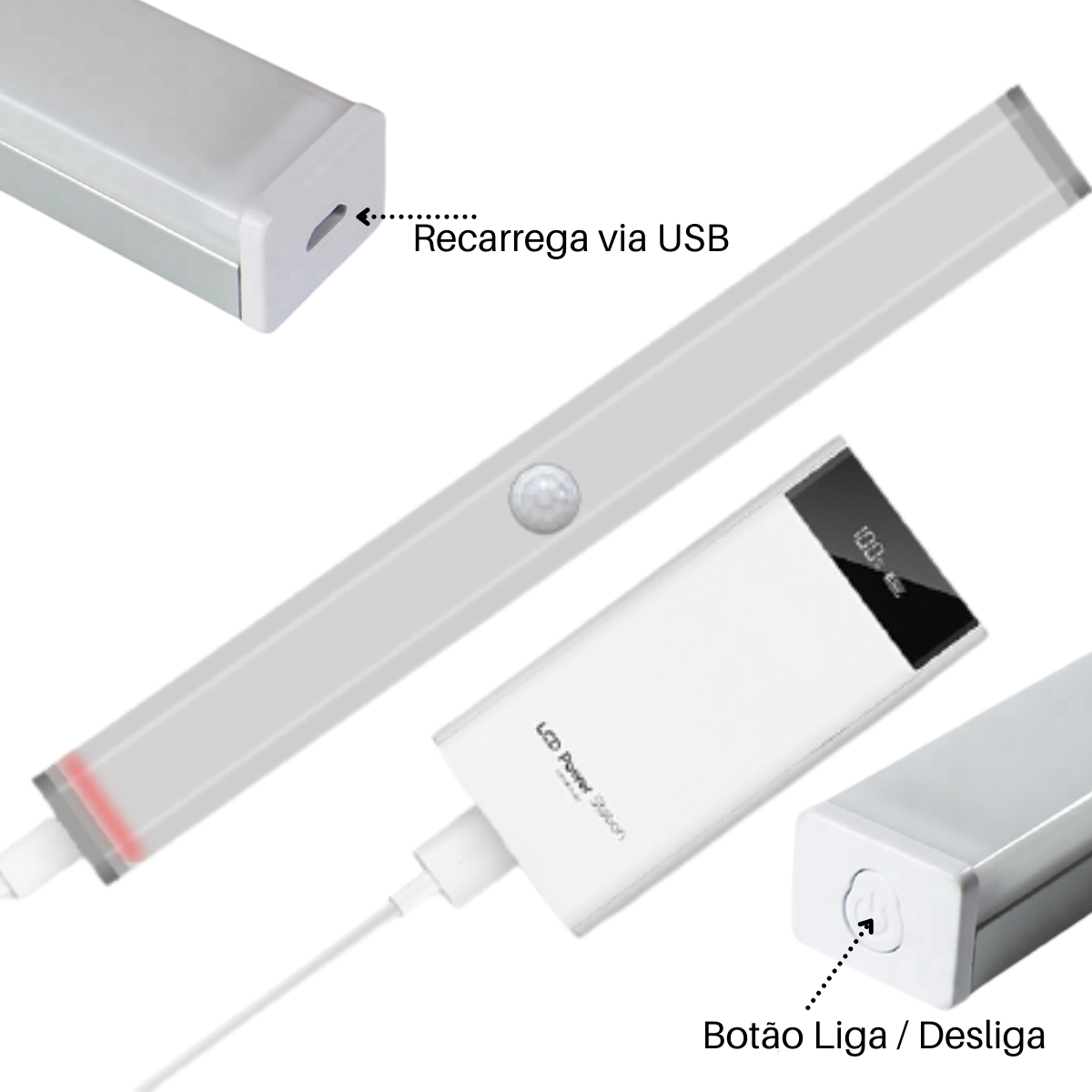 3 Luminárias Lâmpada Led 5w Barra 50cm Usb Sensor de Presença Movimento Brilho Ajustável para Closet - 4