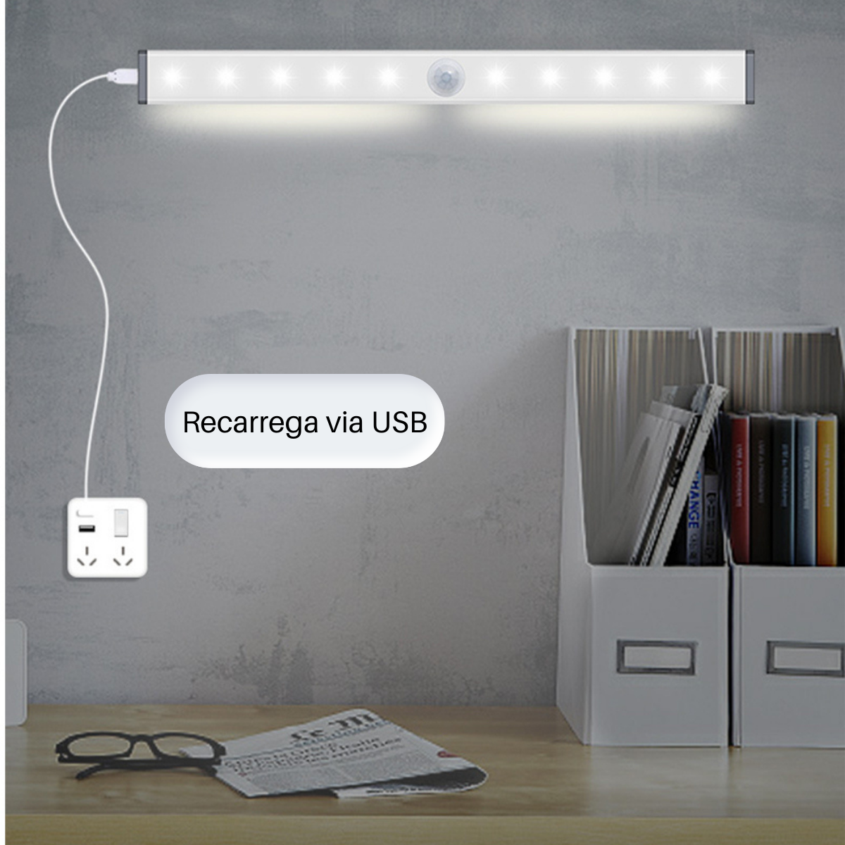 3 Luminárias Lâmpada Led 5w Barra 50cm Usb Sensor de Presença Movimento Brilho Ajustável para Closet - 5