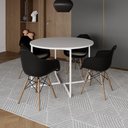 Ver imagem 1 de Mesa Jantar Industrial Branca 110Cm Redonda Base V Ferro Branco C/4 Poltronas Pretas Madeir Branco
