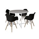 Ver imagem 6 de Mesa Jantar Industrial Branca 110Cm Redonda Base V Ferro Branco C/4 Poltronas Pretas Madeir Branco