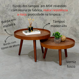 Mesa Centro Madeira Pé Palito Sala Estar Redonda Escritório Mesinha Decorativa Recepção: Tampos Made - 3