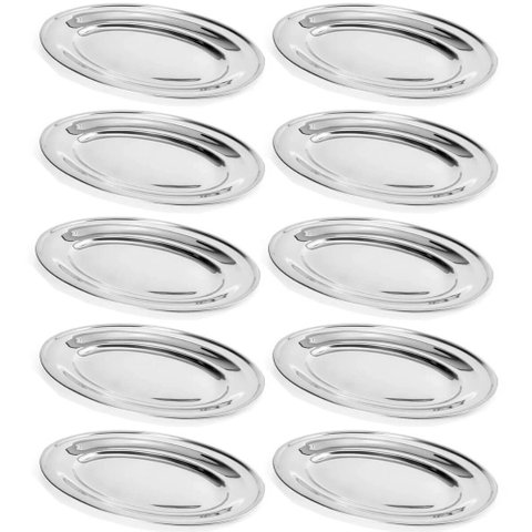 Kit 10 Travessas de Inox para Restaurante Bar Buffet 25cm Servir Petiscos Saladas Porções