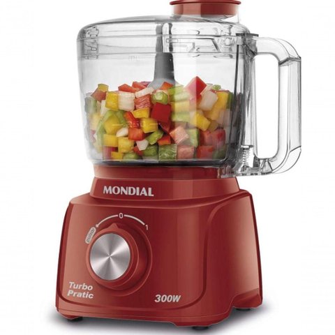 Mini Processador Mondial Turbo 300W 1 Velocidade Vermelho 220V
