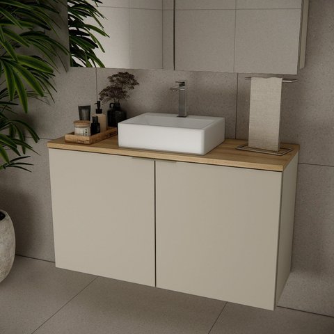 Gabinete de Banheiro 110cm x 65cm Nature Bege/Panna/Carvalho