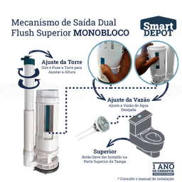 Mecanismo Caixa Acoplada Monobloco Smart Depot com Botão Superior Duplo para Deca Incepa Celite - 5