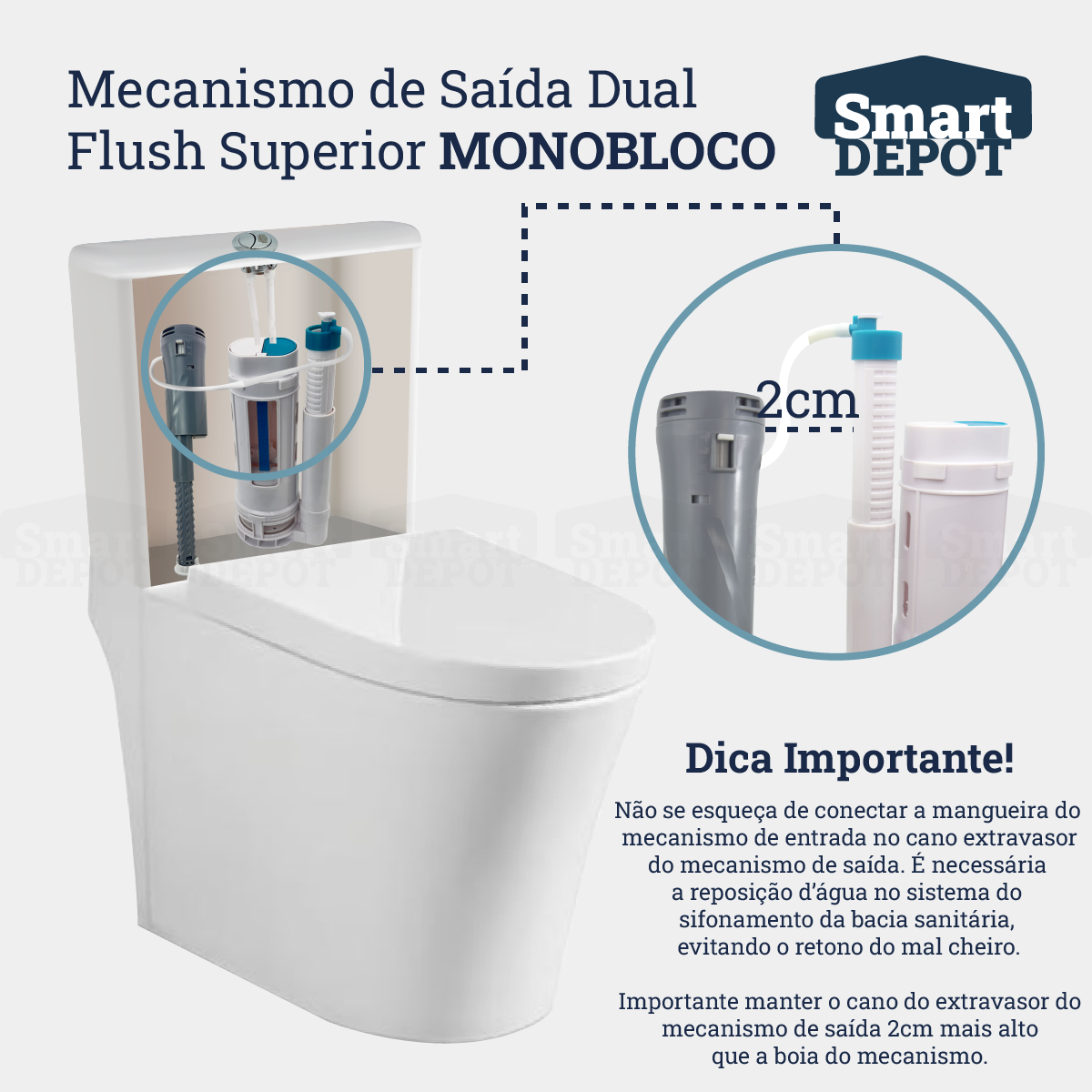 Mecanismo Caixa Acoplada Monobloco Smart Depot com Botão Superior Duplo para Deca Incepa Celite - 4