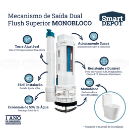 Mecanismo Caixa Acoplada Monobloco Smart Depot com Botão Superior Duplo para Deca Incepa Celite - 3