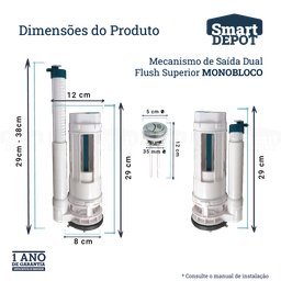 Mecanismo Caixa Acoplada Monobloco Smart Depot com Botão Superior Duplo para Deca Incepa Celite - 6