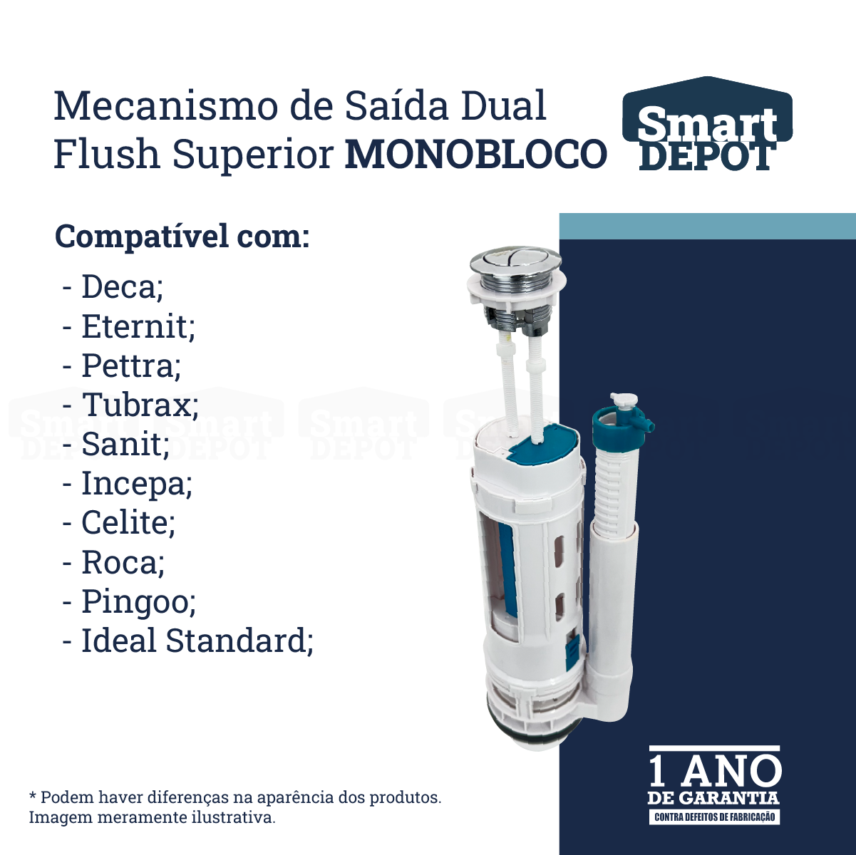 Mecanismo Caixa Acoplada Monobloco Smart Depot com Botão Superior Duplo para Deca Incepa Celite - 7