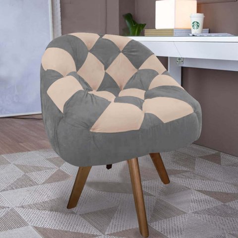 Poltrona Paloma Escritório Sala Giratória Madeira Suede Cinza e Suede Bege Rosado - Dominic Decor