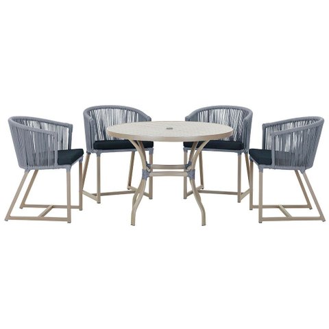 Mesa com 4 Cadeiras de Jantar Roma 100cm e Noronha em Aluminío Fendi Corda Nautica Estofado 12 Trama