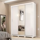 Ver imagem 2 de Guarda Roupa Casal Panamá 3 Portas C/ Espelho e Pés Branco - Bela Móveis