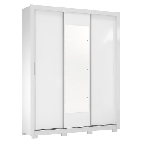 Guarda Roupa Casal Panamá 3 Portas C/ Espelho e Pés Branco - Bela Móveis