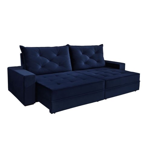 Sofá Retrátil e Reclinável 4 Lugares Berlim Evidence Suede Azul Marinho