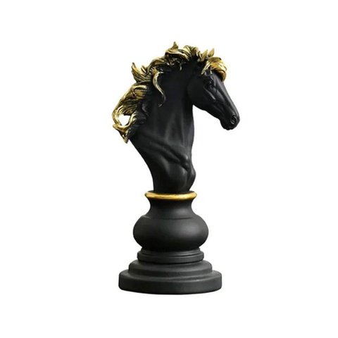 Decoração Peças de Xadrez Preto Cavalo Escultura Média Estátua 16cm