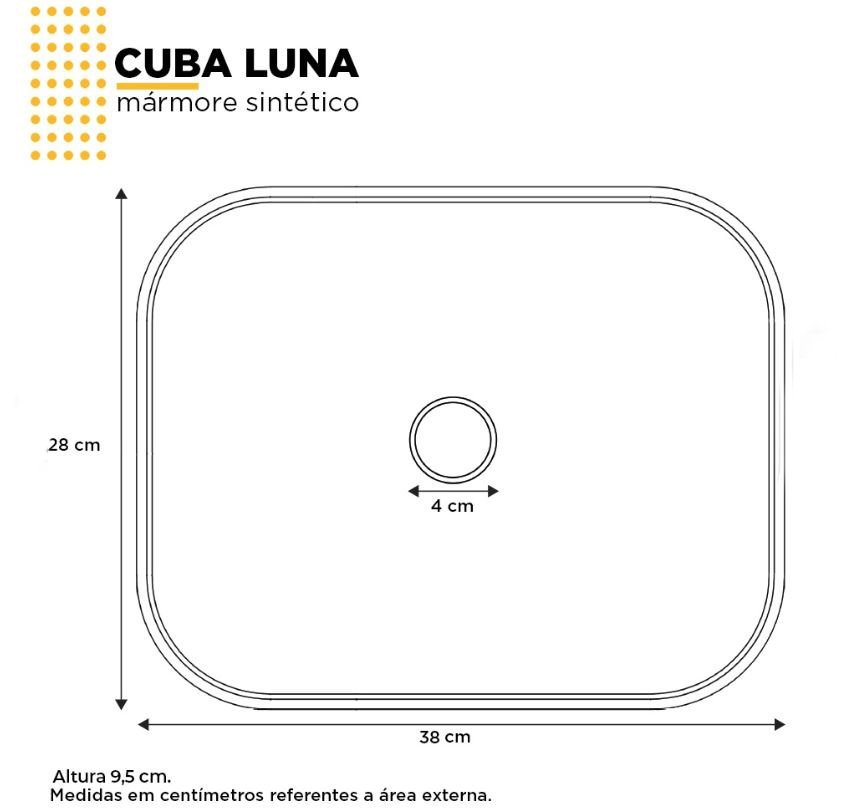 Cuba Pia para Banheiro Lavabo Apoio Sobrepor Luna Bancada :branco - 2