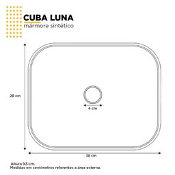 Cuba Pia para Banheiro Lavabo Apoio Sobrepor Luna Bancada :branco - 2
