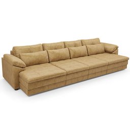 Sofá Retrátil para Sala de Estar 6 Lugares 414cm Riza S03 Couro Soft Bege - Lyam Decor - 1