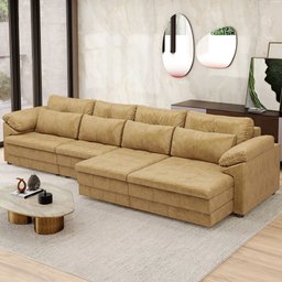 Sofá Retrátil para Sala de Estar 6 Lugares 414cm Riza S03 Couro Soft Bege - Lyam Decor - 2