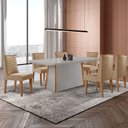 Ver imagem 1 de Mesa de Jantar Diane 180cm Tampo MDF Vidro 6 Cadeiras Safira Moderna Turim 07 Naturale Serigrafia