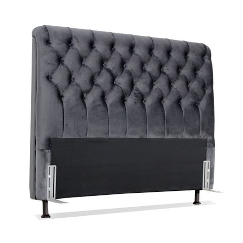 Cabeceira de Cama Box Casal 138 Cm Padua Tecido Suede Veludo Cinza Escuro