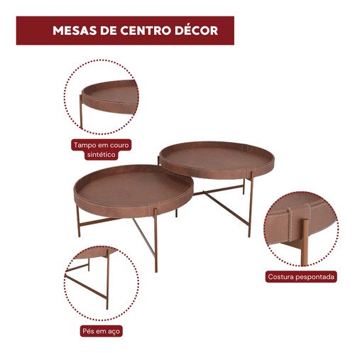 Kit 2 Mesas de Centro em Couro Décor Patrimar Móveis Cores:preto - 6