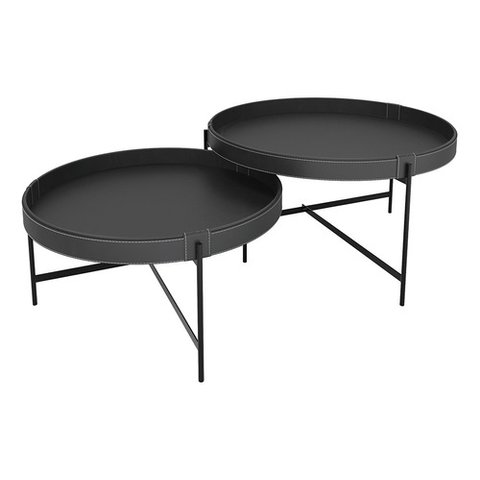 Kit 2 Mesas de Centro em Couro Décor Patrimar Móveis Cores:preto