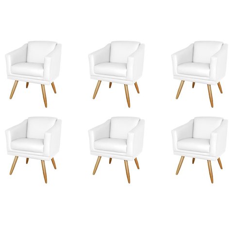 Kit 6 Poltronas Decorativa San Diego Sala Recepção Escritório Branco
