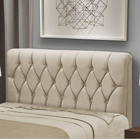 Cabeceira Queenl Estofada Istambul Mônaco com Capitonê Bege