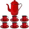 Kit Bule de Café e Chá com 6 Xícaras e Pires Aço Esmaltado Vermelho - 1