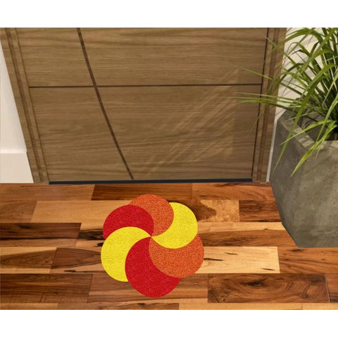 Tapete Capacho Redondo, Laranja, Amarelo e Vermelho para Decoração.