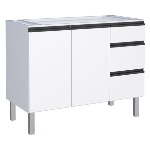 Gabinete Ga para Cozinha 1.15 Cm em Aço com Puxadores e Pés em Aluminío Cor Branco Cmax