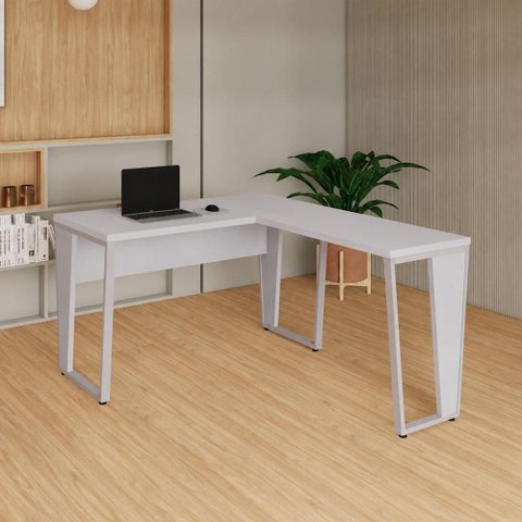 Mesa Escrivaninha em L F5 Office Industrial MDP 120cm Cinza F5 Office