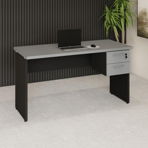 Mesa Escrivaninha Retangular 135cm x 60cm Tampo 30mm com Gaveteiro 2 Gavetas F5 Office Cor:Cinza