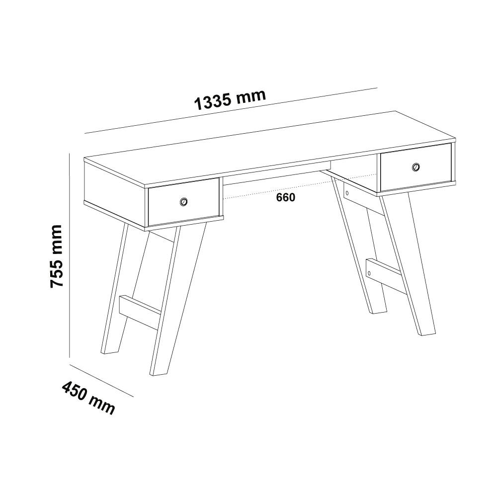 Mesa para Estudos Home Office Com Gavetas Paris Branca - 2