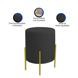 Puff Orgânico Boucle Thor com Pés de Ferro Dourado - 7 Decor Preto - 3