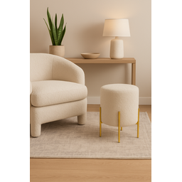 Puff Orgânico Boucle Thor com Pés de Ferro Dourado - 7 Decor Preto - 2