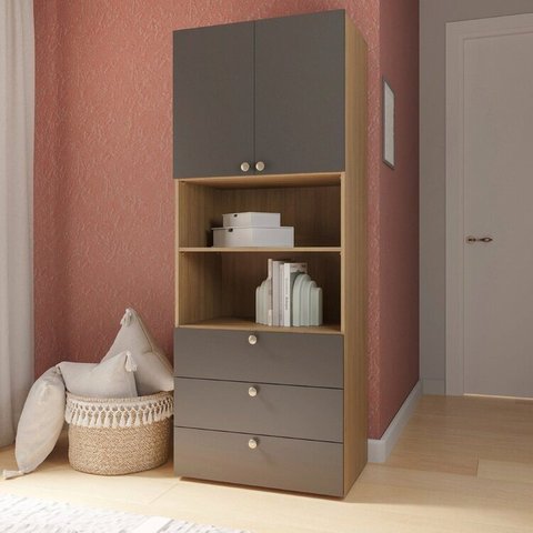 Módulo 70x180 2 Portas 1 Kit Prateleira 3 Gavetas Frame CabeCasa MadeiraOriginals