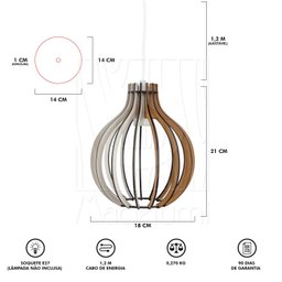 Pendente Luminária Bali E27 Madeira Bancada Moderno 3 Un:branco - 8