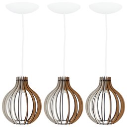 Pendente Luminária Bali E27 Madeira Bancada Moderno 3 Un:branco - 1