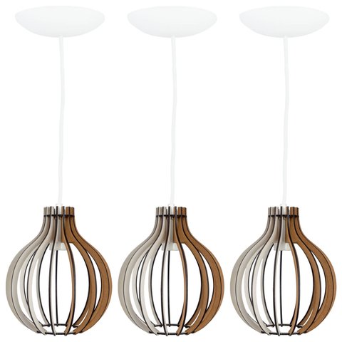 Pendente Luminária Bali E27 Madeira Bancada Moderno 3 Un:branco