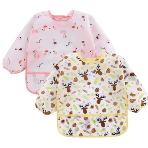 Babador Manga Longa Impermeável Blw Kit 2unds Alce Flamingo Baby Babador Blw, Babador Manga Longa, B