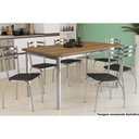 Ver imagem 1 de Mesa de Sala Jantar Reno C/ Tampo Madeira 160cm + 6 Cadeiras Portugal Cromada - Assento Preto 110 -