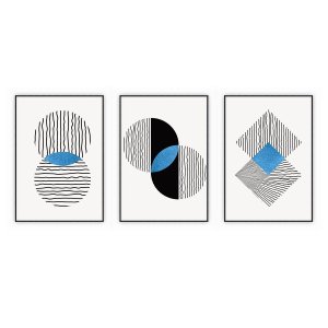 kit com 3 Quadros Decorativos Abstratos com Moldura e Vidro para Sala Quarto Escritório e Clínica 72