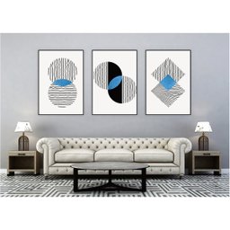 kit com 3 Quadros Decorativos Abstratos com Moldura e Vidro para Sala Quarto Escritório e Clínica 72 - 2