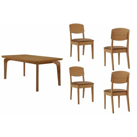 Conjunto: Mesa de Cozinha Londrina Curvo 120cm + 4 Cadeiras Havana Naturale - Suede Capuccino -