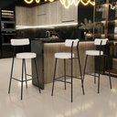 Ver imagem 2 de Kit 03 Banquetas Altas Bar Cozinha Sala De Jantar Estrutura Em Aço Milão F01 Linho Bege - Lyam