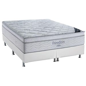 Cama Box King: Colchão Molas SuperPocket Ensacadas Ortobom Freedom Visco + Base CRC Courano Branco(1