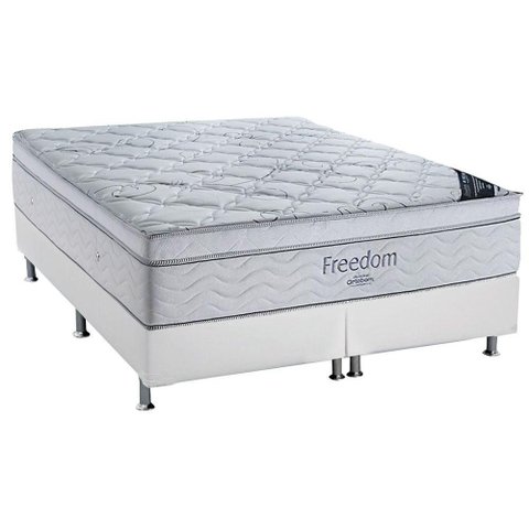 Cama Box King: Colchão Molas SuperPocket Ensacadas Ortobom Freedom Visco + Base CRC Courano Branco(1